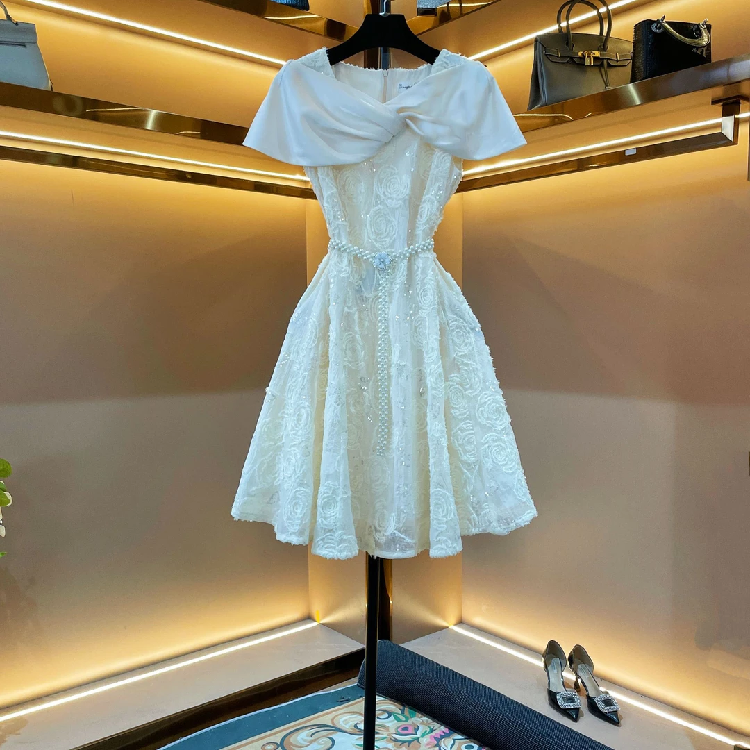 【云畔凝脂】《燕》轻奢设计师款优雅气质修身时尚收腰连衣裙-86655