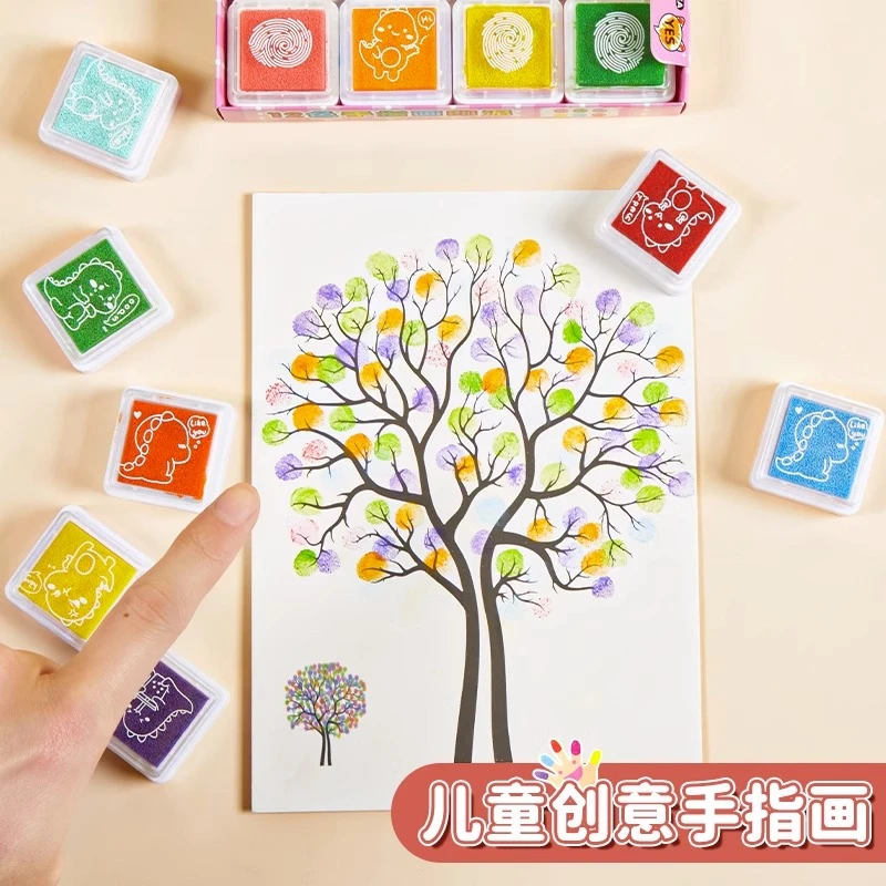 【手指画】便携指印画儿童涂色本无毒创意手指画印泥盘艺术启蒙认识