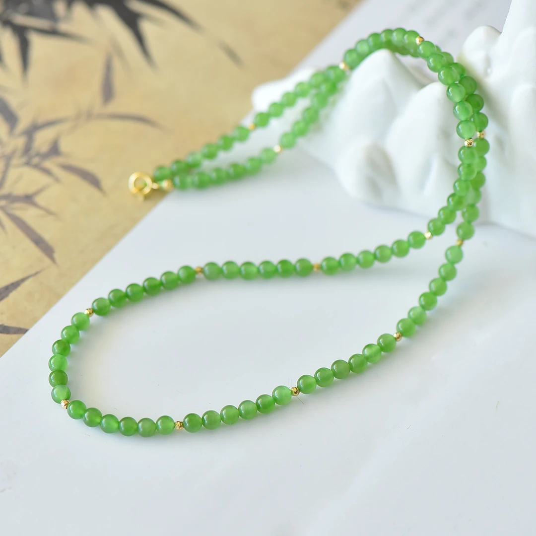 F031和田玉 碧玉 4mm约 18k金颈链 时尚简约项链