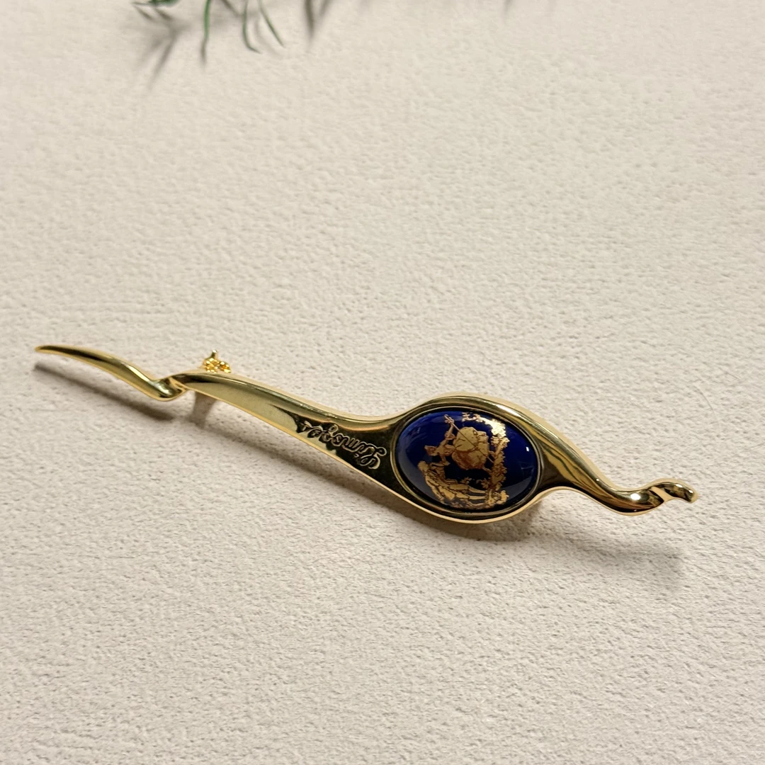 铜合金陶瓷胸针 【六六中古】孤品复古利摩日胸针ty1473