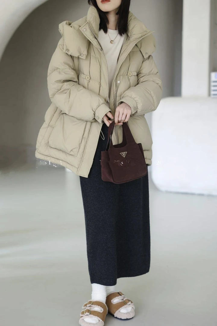 梨儿     加厚韩版小蛮腰连帽衣长70  羽绒服863