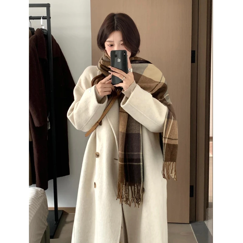 双面呢子大衣外套女燕麦色2024年新款冬季爆款高级感小个子赫本风