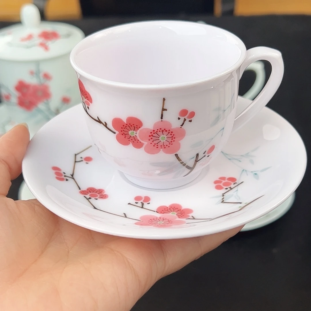 稀土红梅咖啡杯碟（二级品）