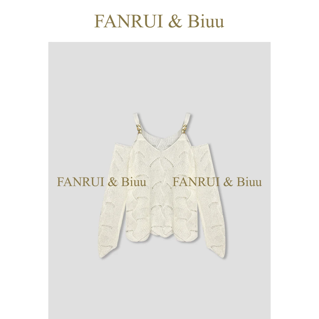 FANRUI/泛芮「空镮叙语」贵气千金风露肩设计感镂空针织罩衫B17085