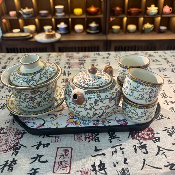 青岚茗器专属链接@@ZH146繁花盖碗+西施壶+四杯+茶盘