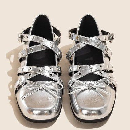 蝴蝶结软底芭蕾鞋女2025款仙女风平底鞋方头玛丽珍单鞋子洋气气薪