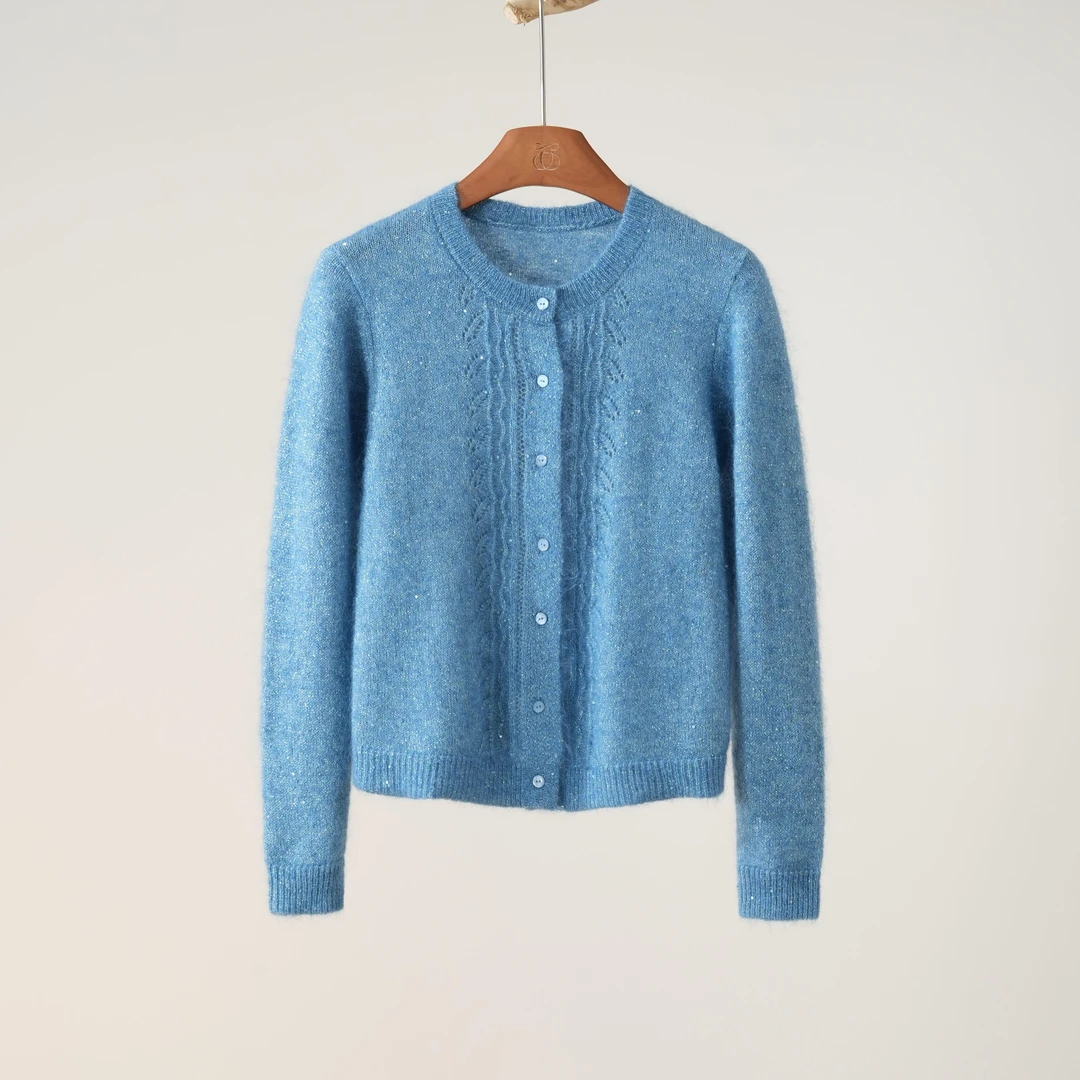 西子/【素安】马海毛羊毛金葱混纺镂空树叶纹针织开衫/MSXS0467