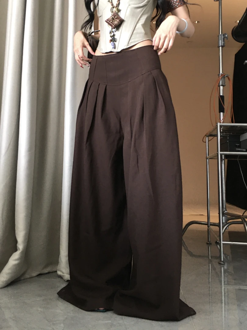 6NE 美式辣妹复古抽绳阔腿长裤女宽松垂感显瘦休闲百搭拖地裤子秋