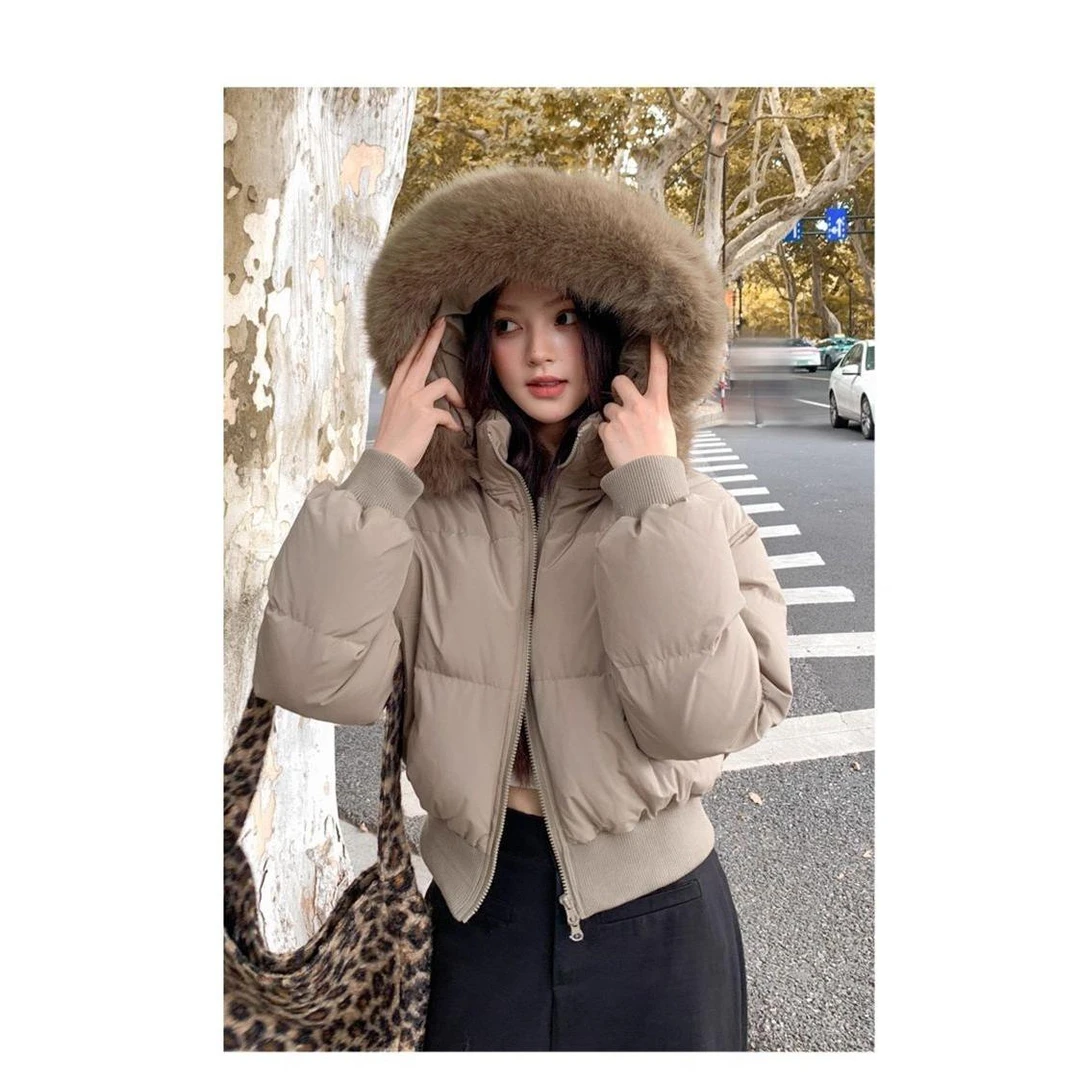 冬季新款大毛领面包服小个子修身短款棉衣棉服外套