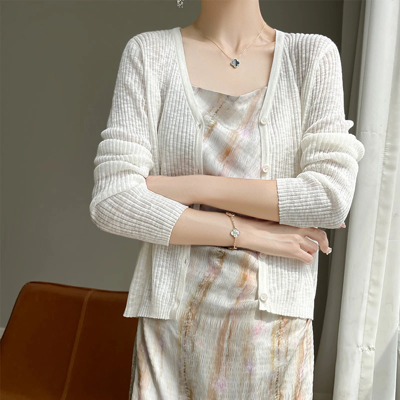 微透针织衫冰激凌开衫~防晒衫弹力薄款夏日修身气质开衫纯色女