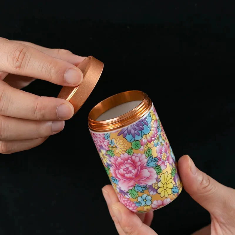 陶瓷旅行茶叶罐迷你密封罐外出随身携带珐琅彩设计D253