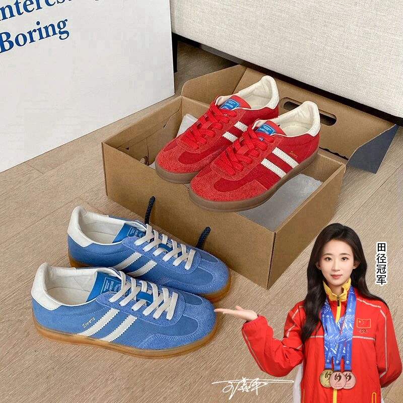 真皮厚底复古红色德训鞋女2025新款爆款内增高休闲板鞋运动阿甘鞋