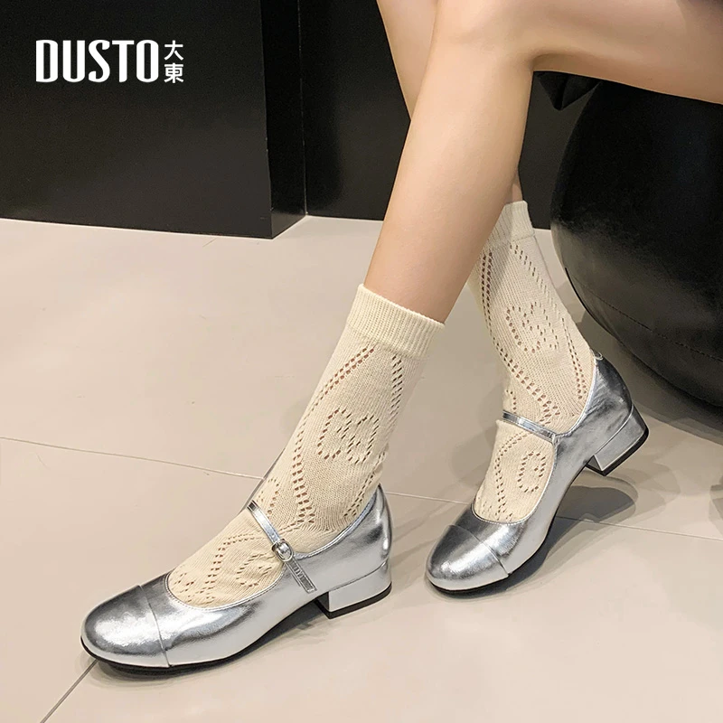 大东玛丽珍女鞋2025秋季新款爆款银色百搭低跟女鞋外穿鞋子女0614
