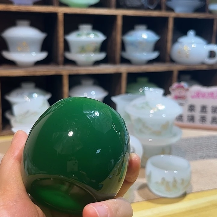 朵***产琉璃手工艺品帝王绿主人杯2个