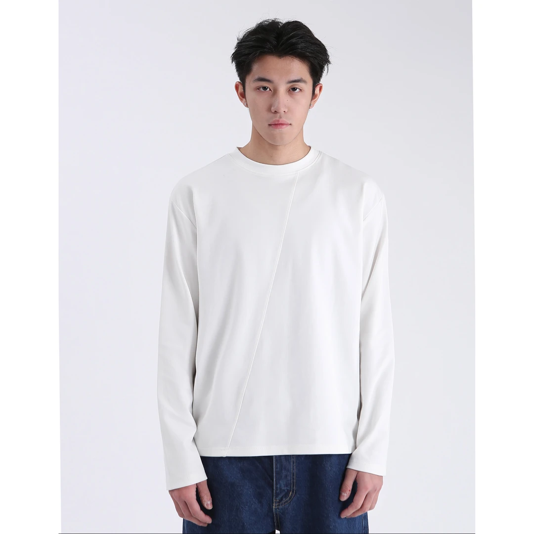 Stusssy高密莫代尔混纺亲肤锁温切割打底衫秋冬宽松圆领长袖T恤男