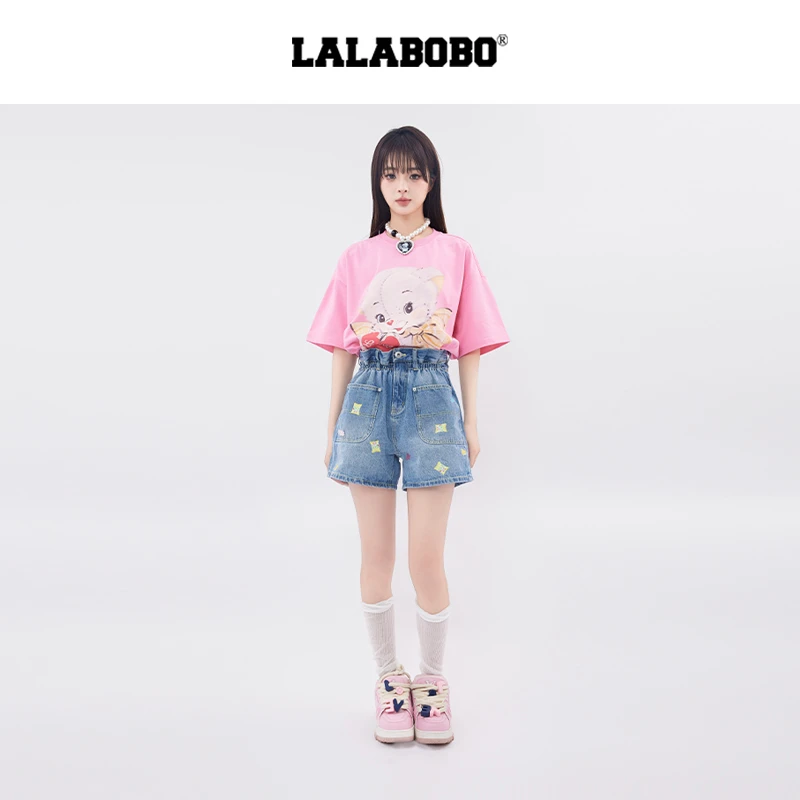 武汉LALABOBO牛仔短裤夏新款女原创潮牌热裤五分裤子RBEB-ZD13