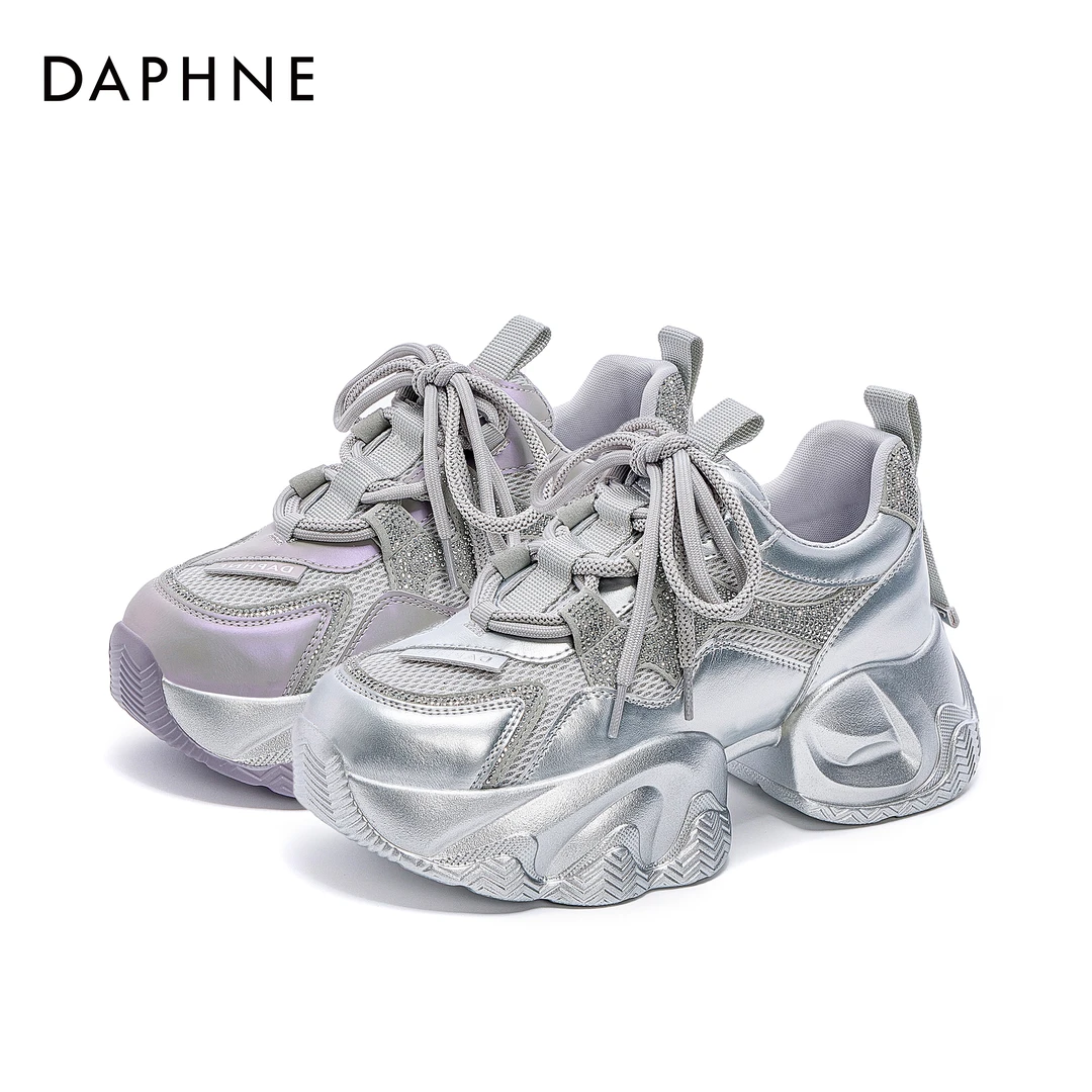 达芙妮夏季时尚休闲鞋修面皮松糕底极简风增高透气休闲风老爹鞋