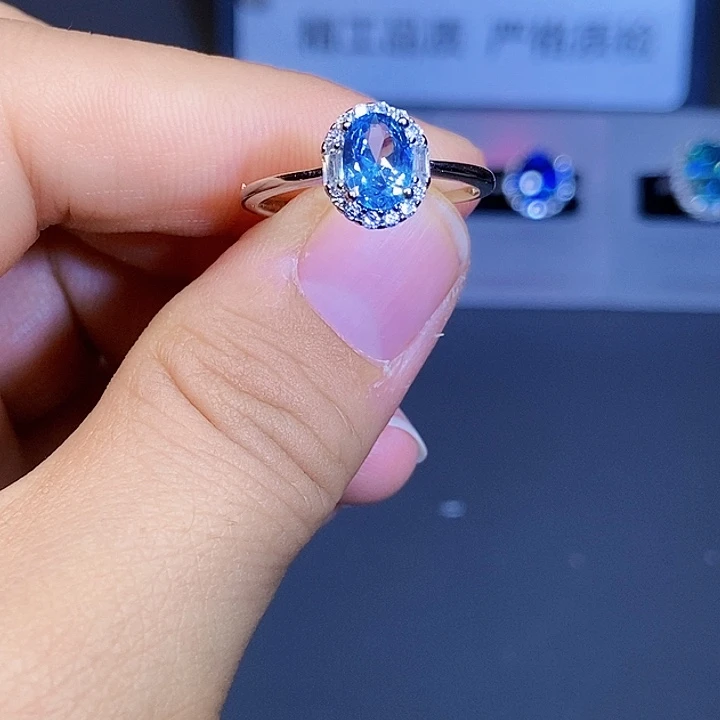 银S925镶嵌戒圈海蓝宝石