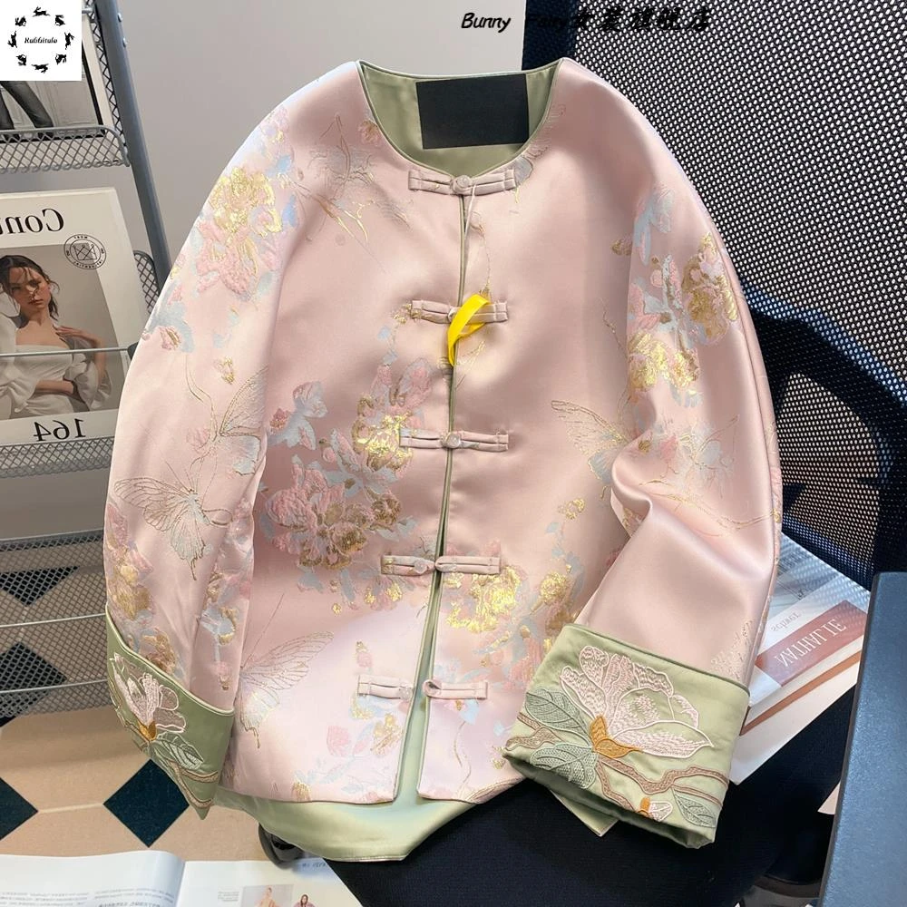 高级感超好看轻国风重工刺绣外套女春秋新中式盘扣提花气质上衣