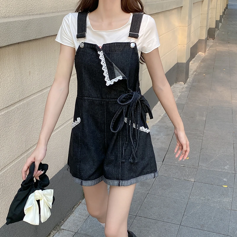 (向)设计感背带短裤2025夏季女装韩版减龄宽松显瘦休闲阔腿裤子潮