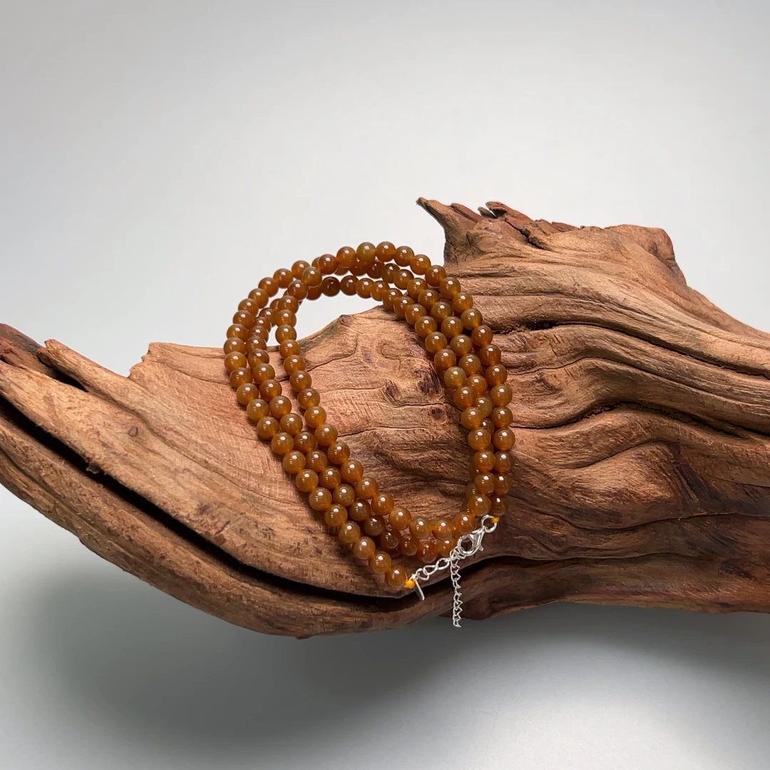 和田玉糖玉圆珠长链5mm（浓糖）