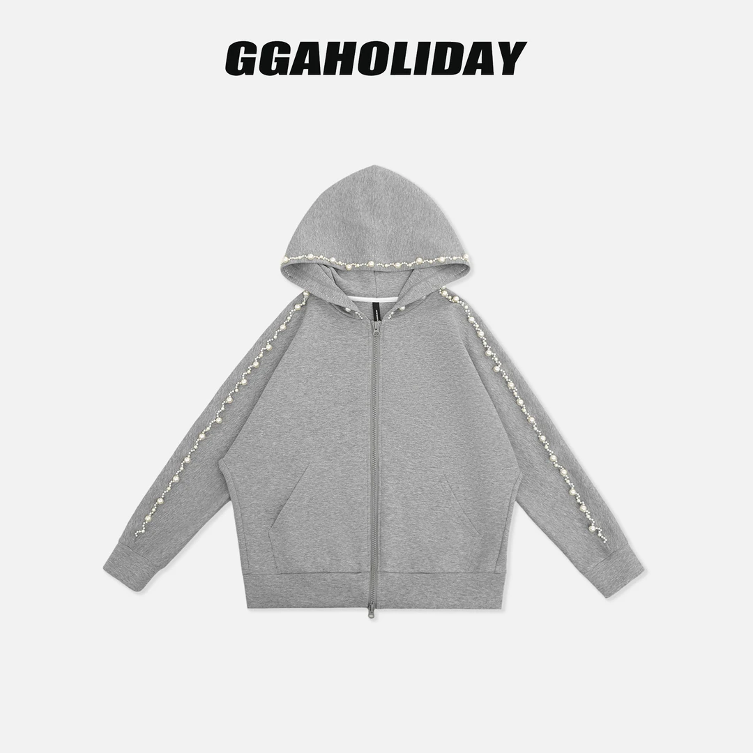 GGAHOLIDAY秋冬时尚休闲连帽宽松灰色百搭连帽卫衣外套-153186