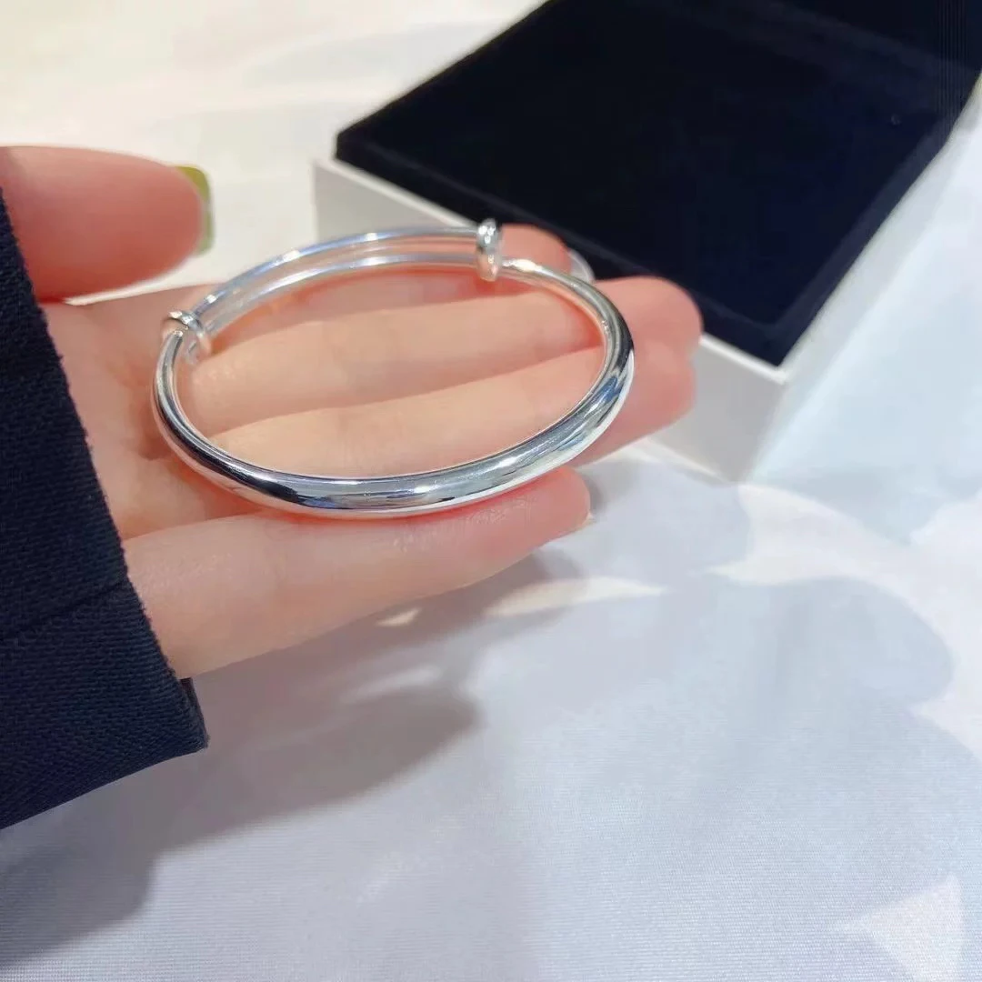 足银手镯 足银999 纯银光面推拉款实心手镯男女同款经典简约