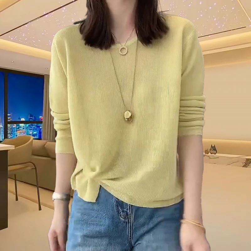 长袖防晒衫夏季休闲薄款针织上衣开叉扣子透气百搭显瘦小衫2009