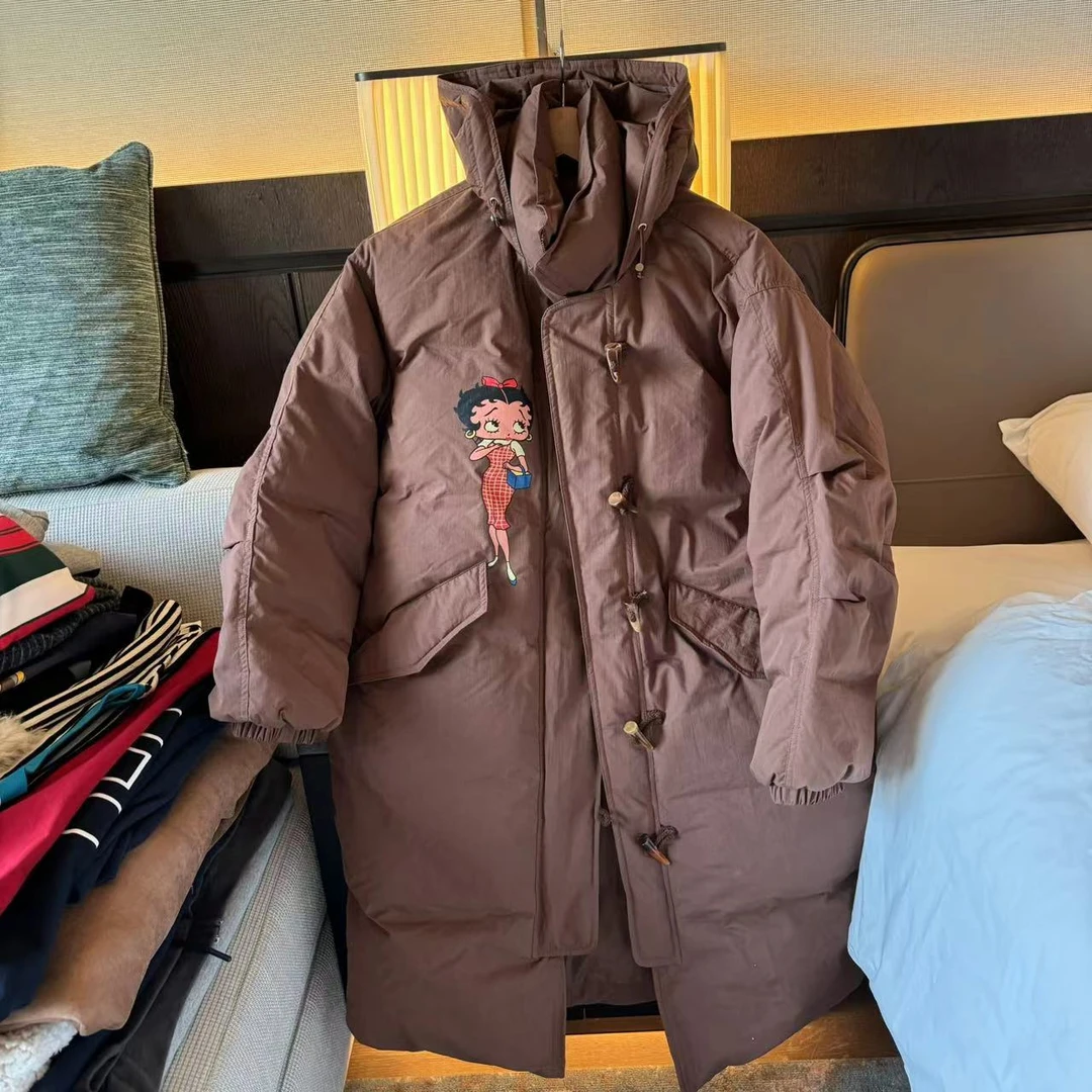 韩风小众风格前后贝贝卡通图案长款羽绒服