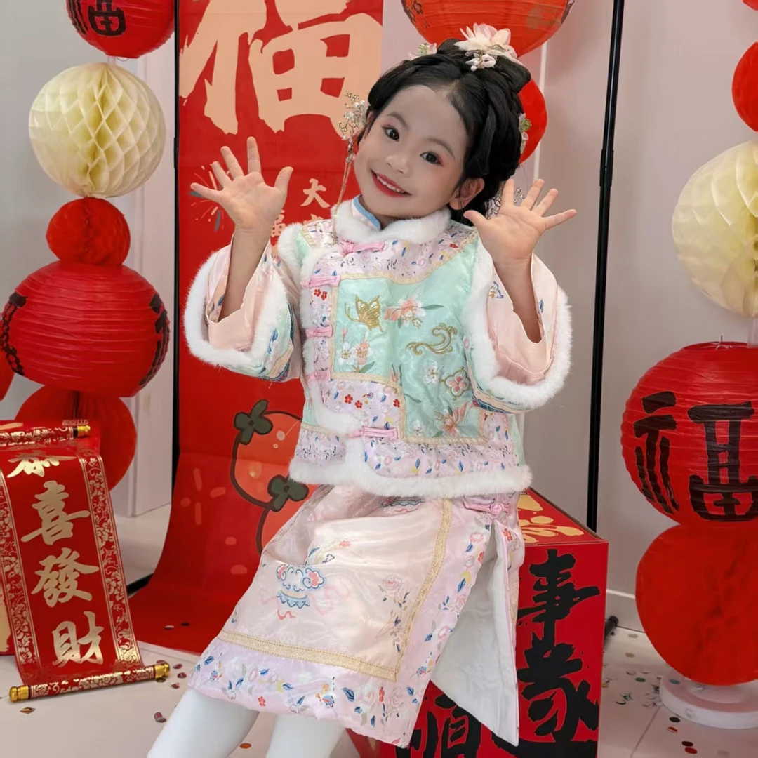 268/269儿童古装格格新年战袍女童汉服拜年服加厚2025冬季新款