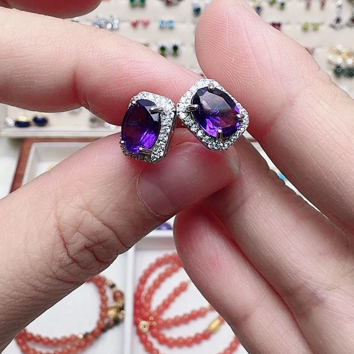 水晶耳饰银S925镶嵌耳钉A70