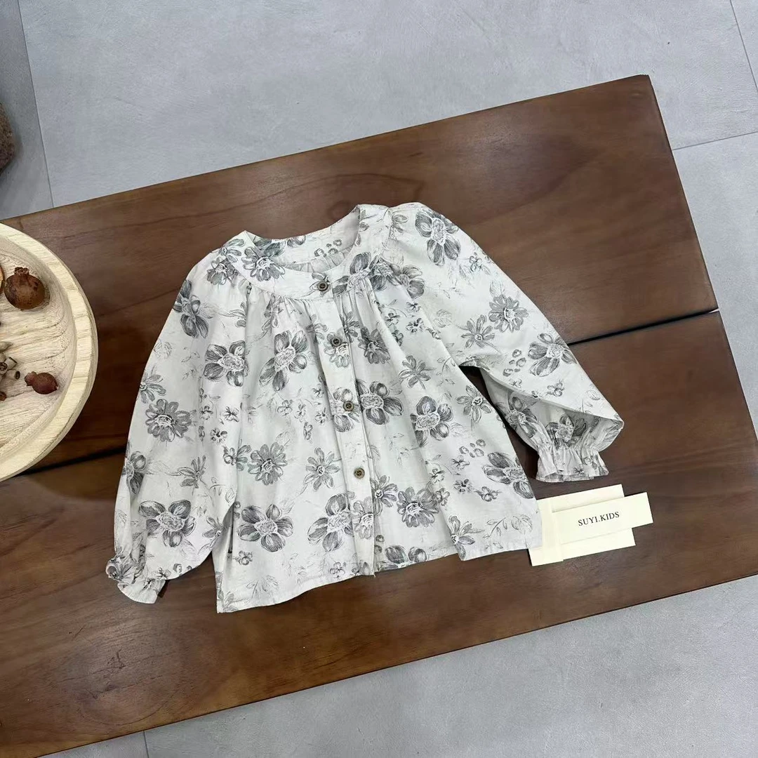 〖姐姐家〗2025春款儿童萌娃穿搭圆领碎花衬衫 25067