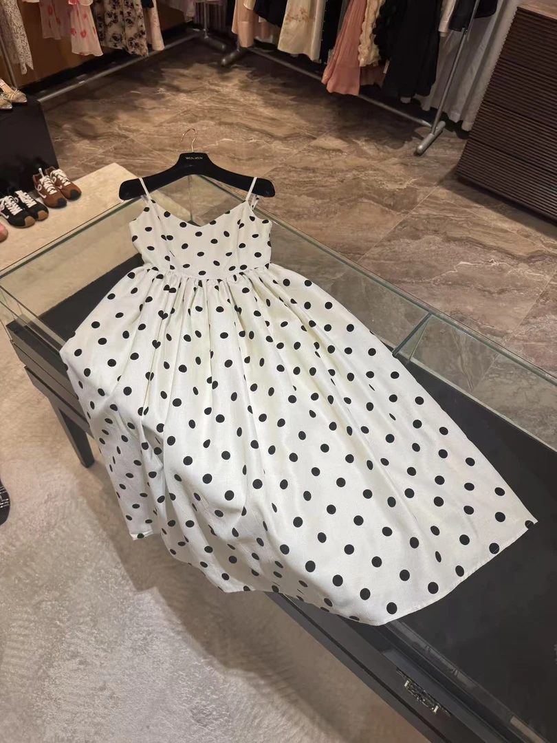 WW2025新款女士气质夏季时尚白色波点连衣裙w201195