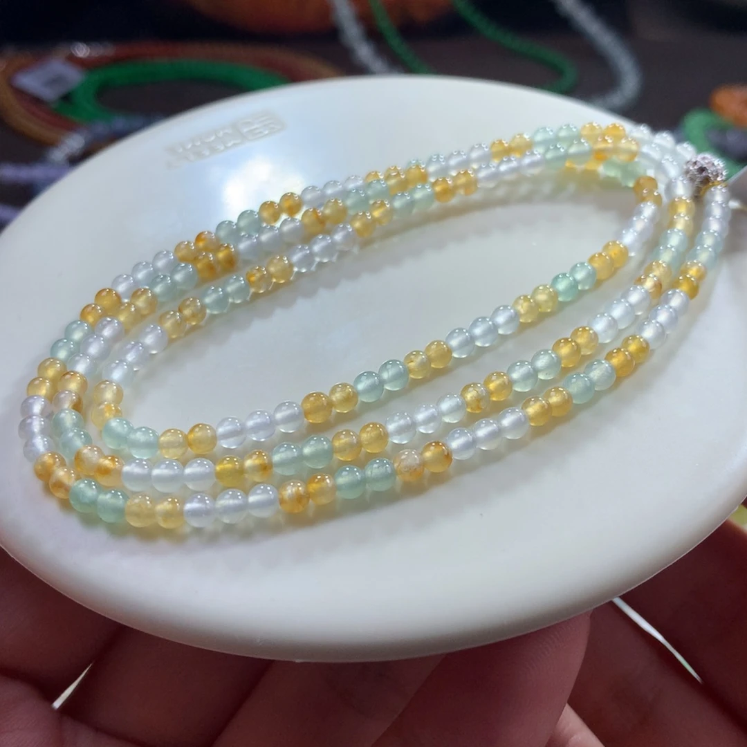 翡翠未镶嵌手链翡翠高冰多宝三彩卡3.50+