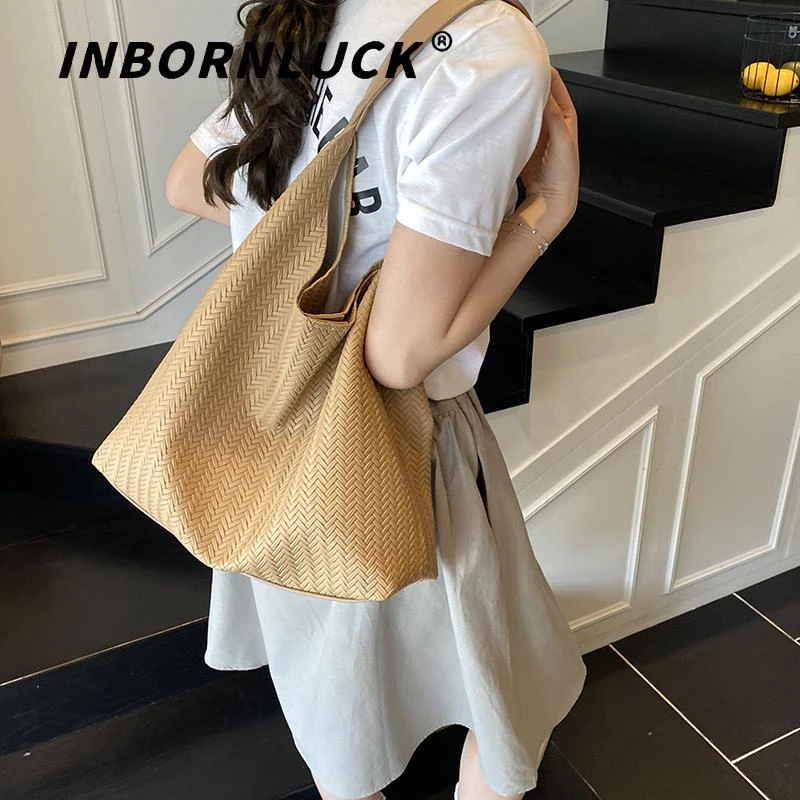 2025年时尚潮流韩系新品休闲编织纹大容量托特包包女上班通勤