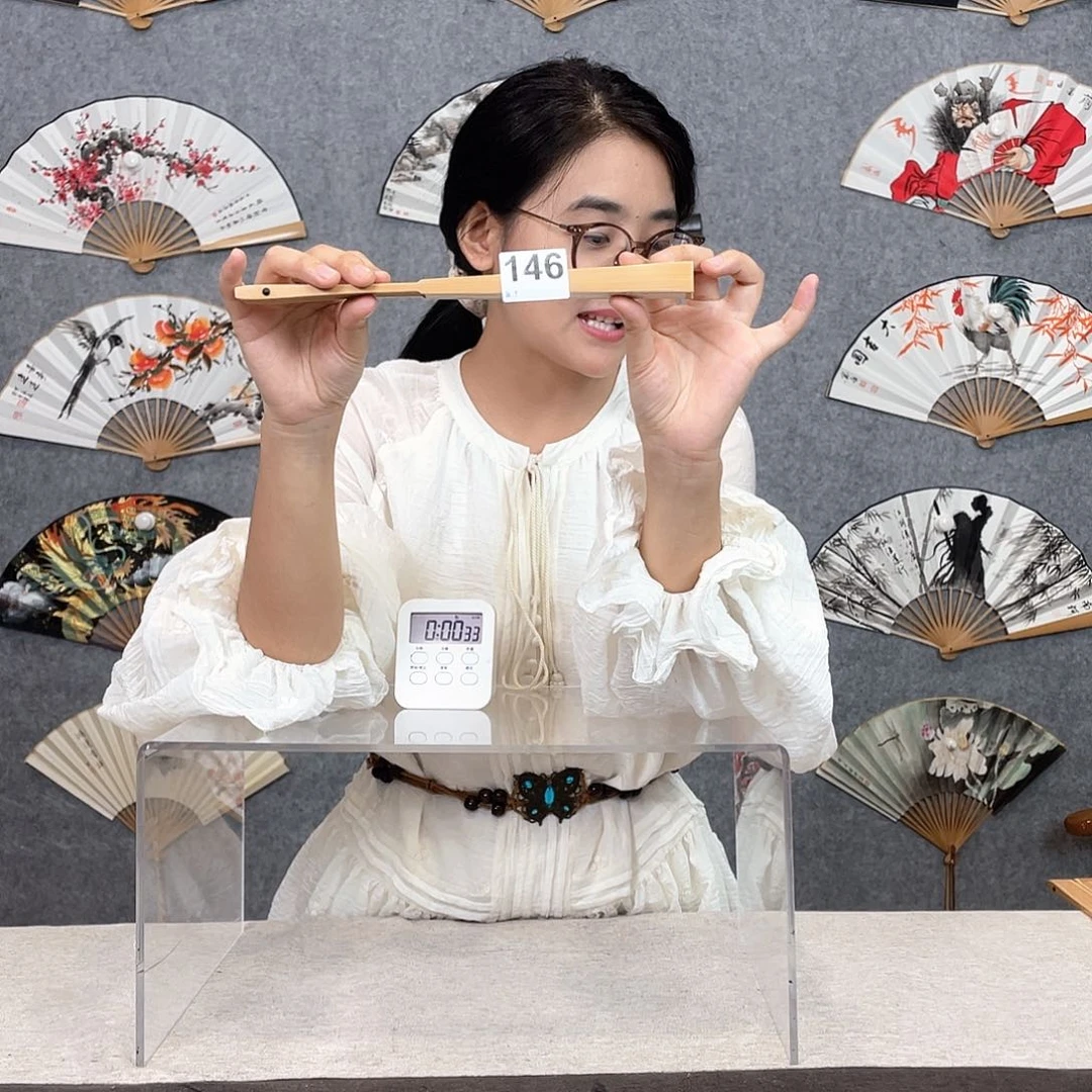 国画8寸水磨玉竹-纯手绘-文玩扇骨（默认粘好） 146