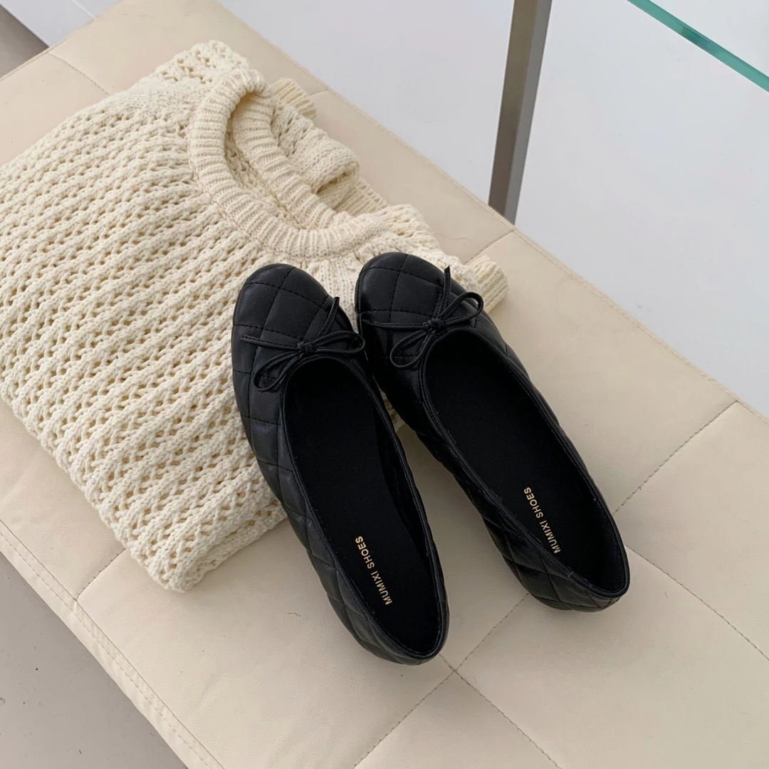 136-63韩版时尚菱格单鞋女2025新款百搭低跟温柔气质芭蕾鞋