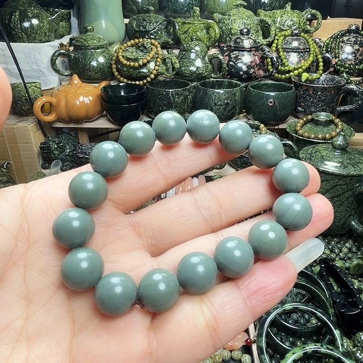 蛇纹石玉未镶嵌珠宝半成品松花石玉福利款1.2手串