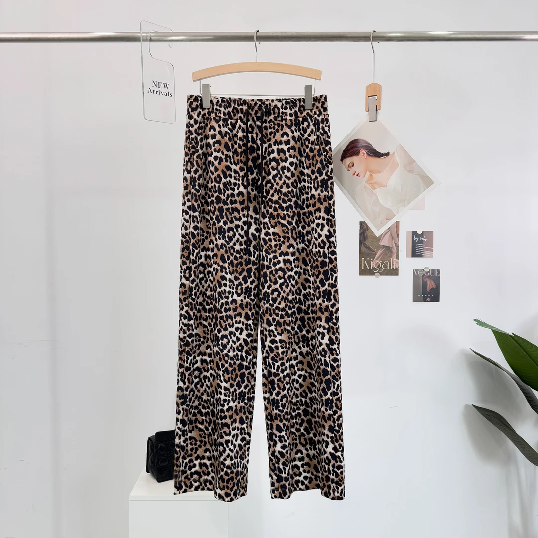 B725新款时尚豹纹阔腿裤子薄高腰印花休闲裤直筒碎花休闲花色百搭