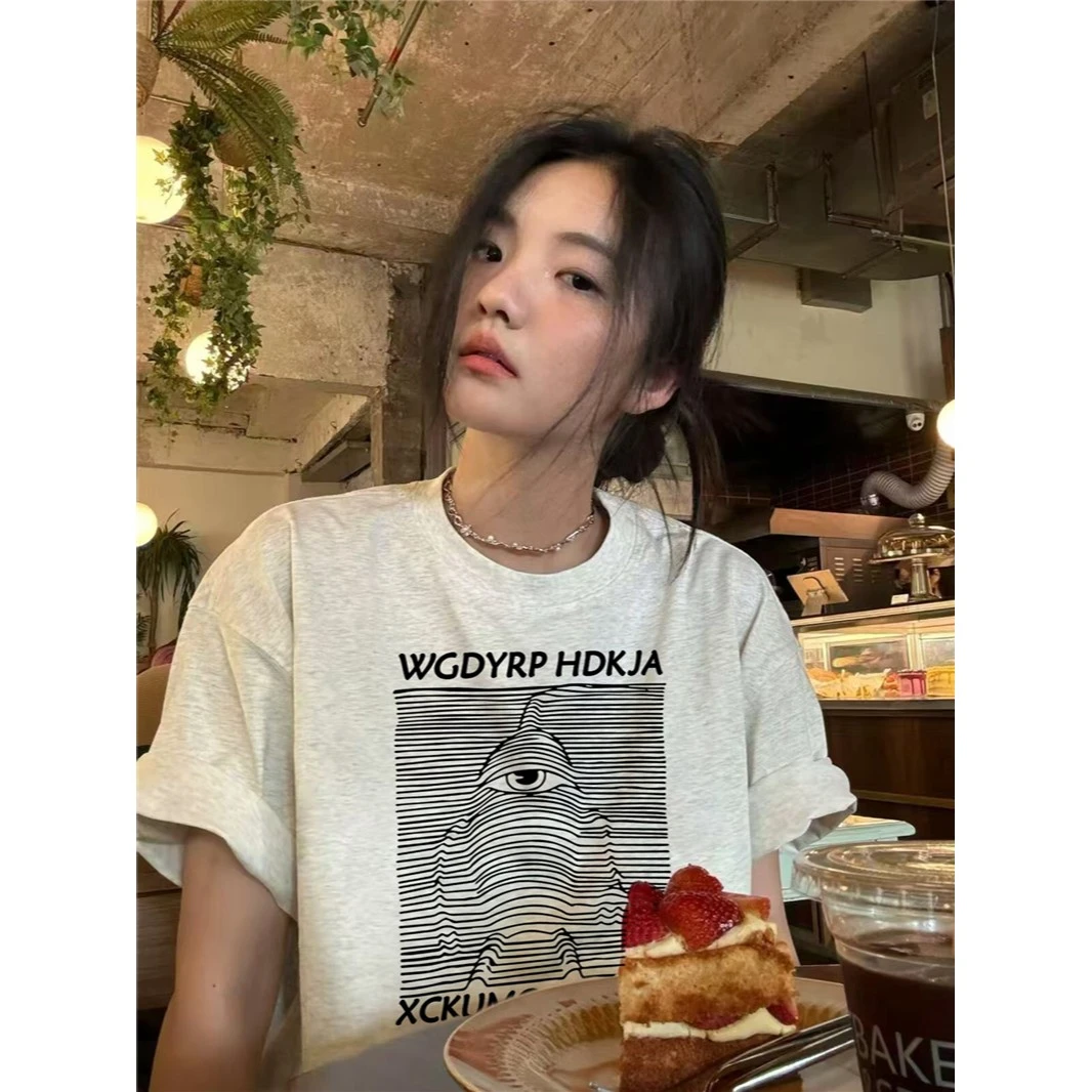 2025新款爆款夏季纯棉正肩设计感小众美式宽松短袖t恤女半袖上衣