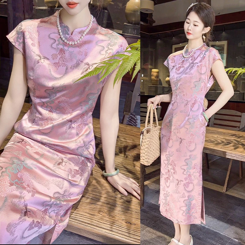非遗宋锦！100真丝桑蚕丝短袖连衣裙轻奢高级感改良旗袍女新中式