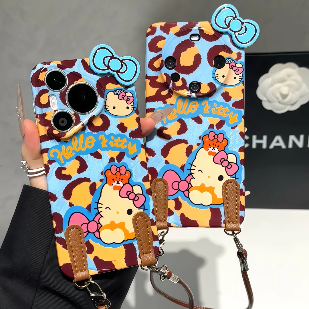 雾蓝豹纹kT挂绳适用苹果16手机壳iPhone15小米14vivoppo华为p70女