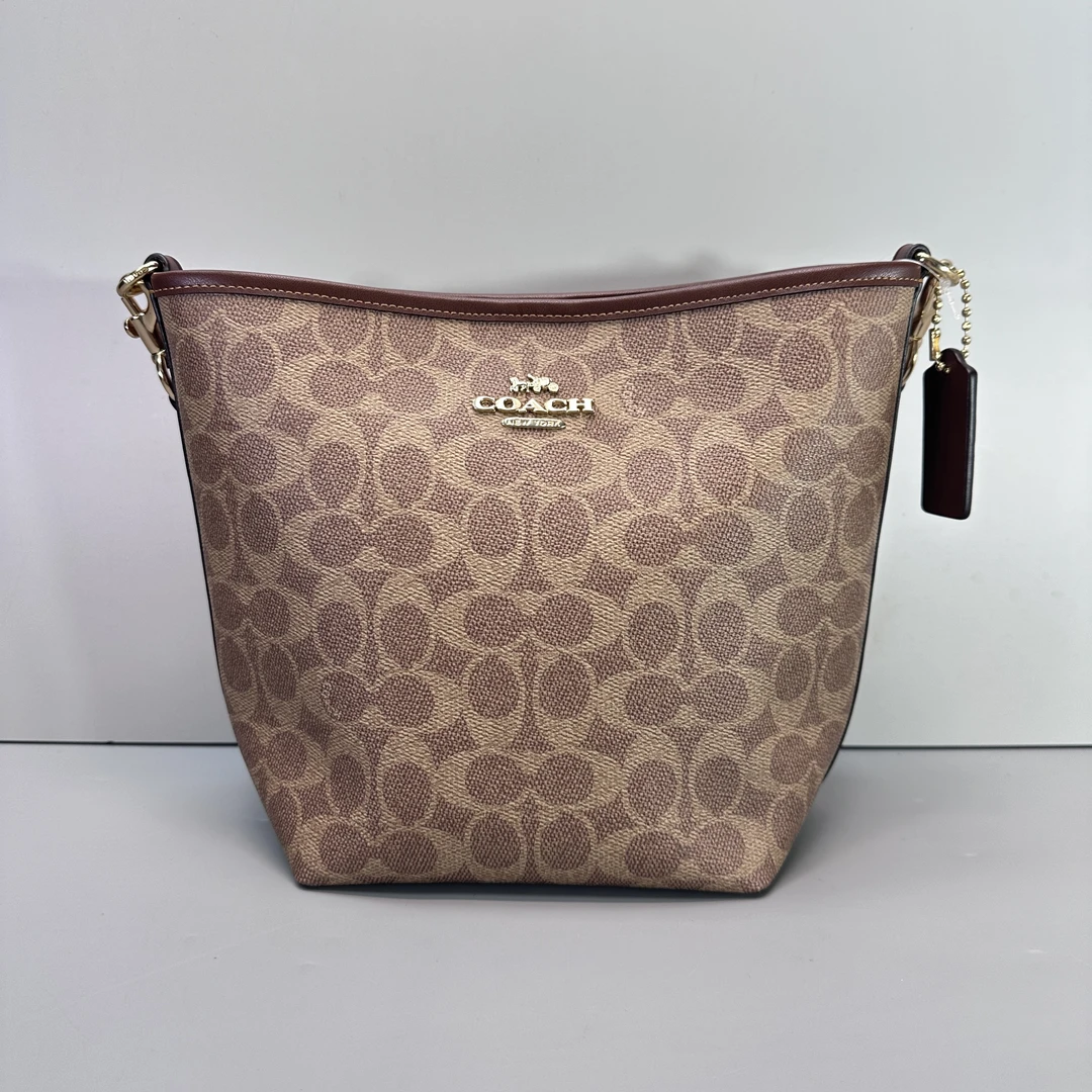 95新 COACH/蔻驰 city17棕色老花水桶包17*21*11cmM022503