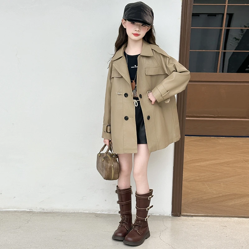 女童2025秋季新款时尚洋气韩版中长款皮风衣120-170（价格已开）