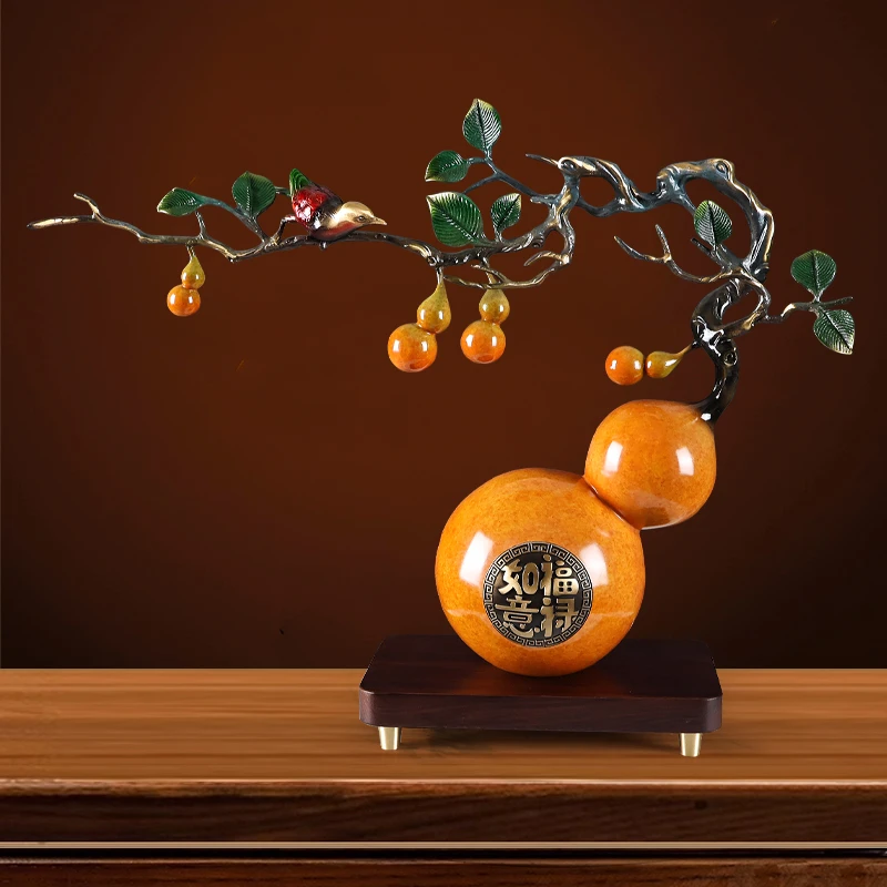 事事如意铜葫芦摆件高端新中式客厅玄关办公室装饰品开业乔迁礼物