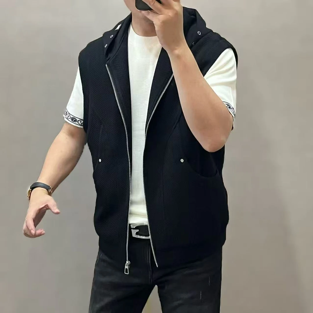 新款高端男士休闲时尚针织连帽马甲7008