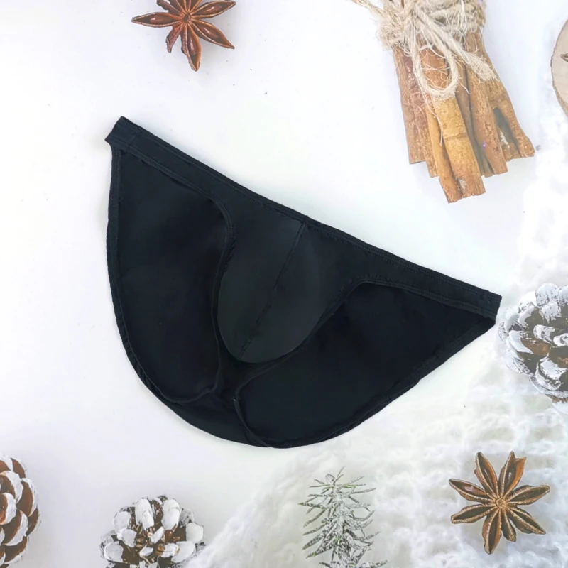 1条纯黑色超薄冰丝低腰细边小三角裤男士内裤U凸个性感半透明高叉