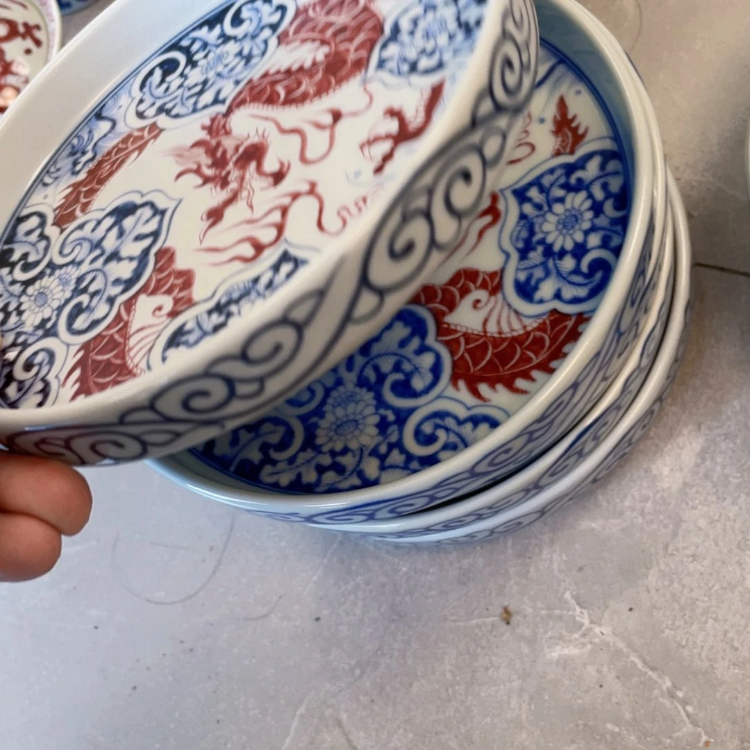 瓷片釉里红如意穿花龙壶承