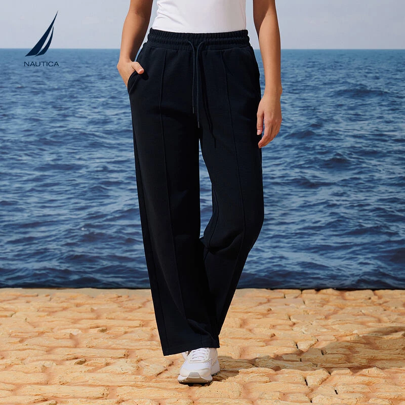 NAUTICA/诺帝卡女装25秋季新品柔软透气华夫格带弹直筒卫裤53KO04
