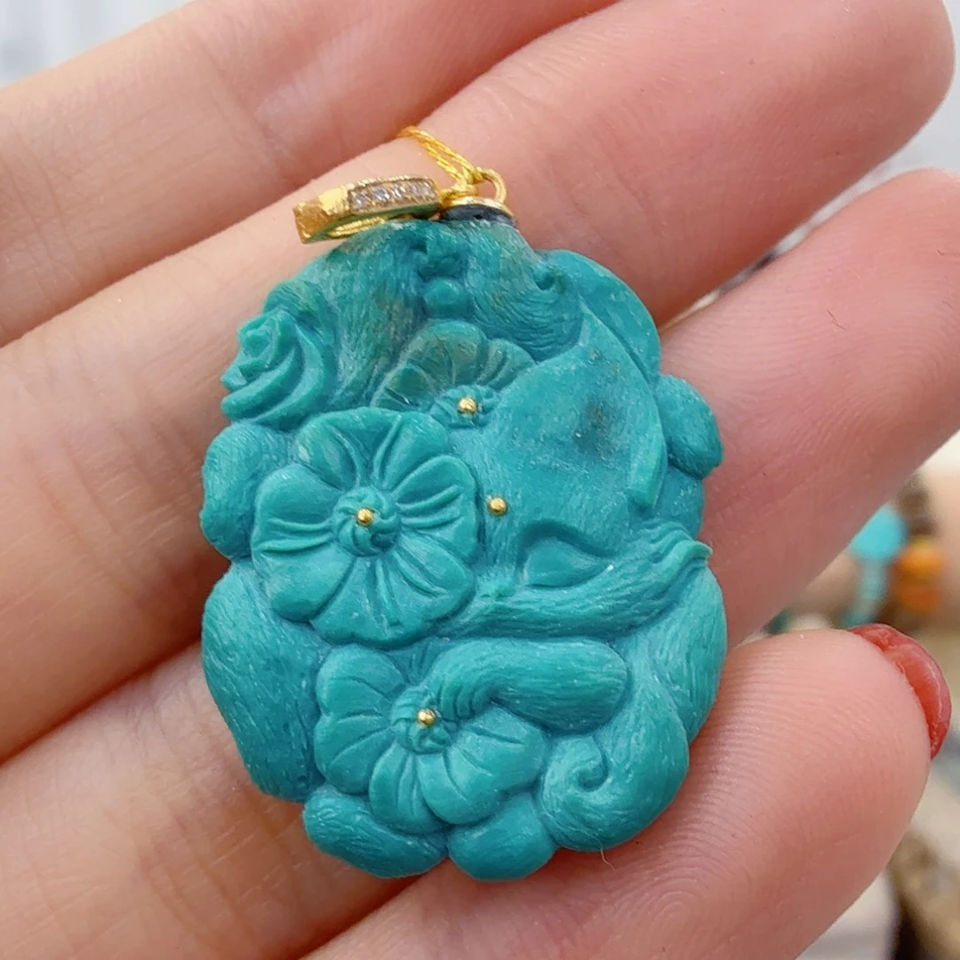 绿松石18K金镶嵌珠宝奇石